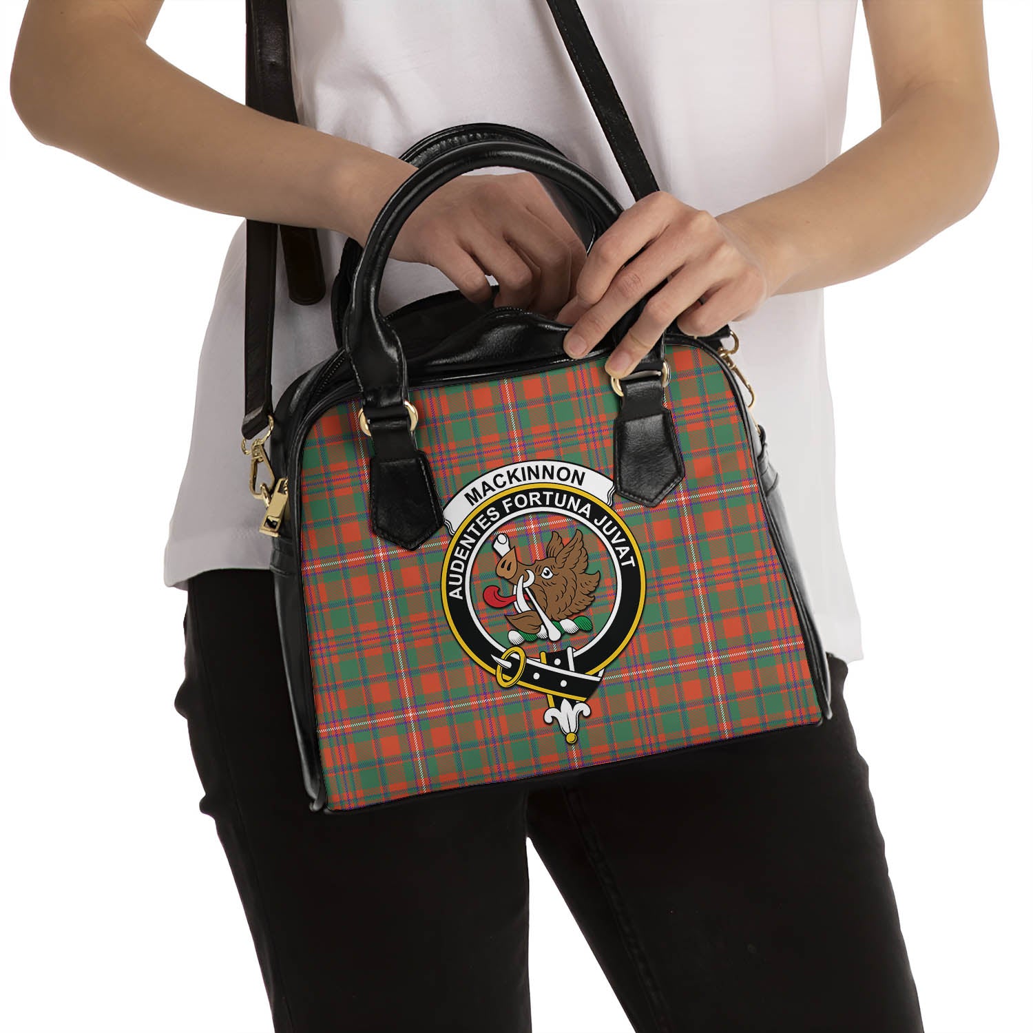 MacKinnon Ancient Tartan Shoulder Handbags with Family Crest - Tartanvibesclothing