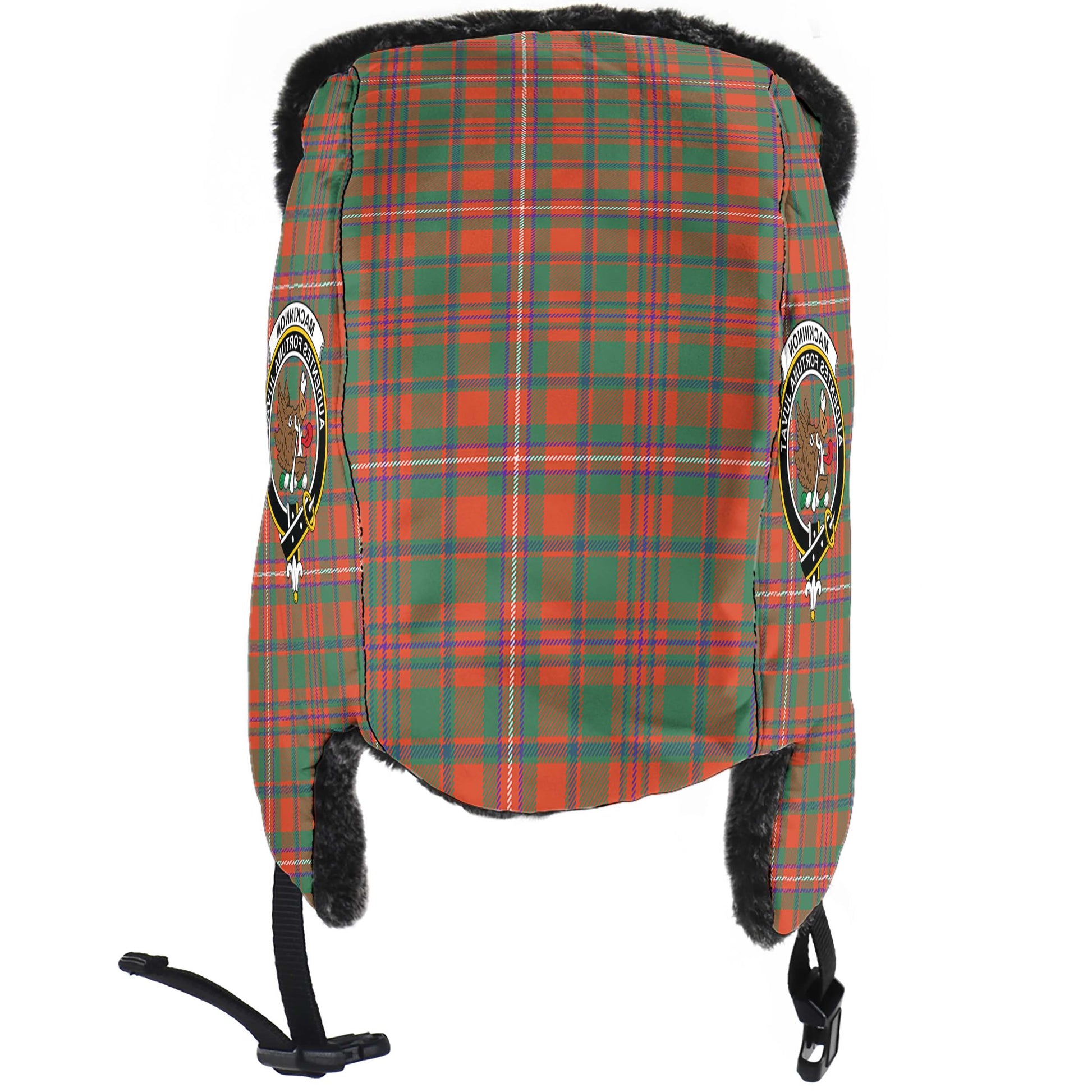 MacKinnon Ancient Tartan Winter Trapper Hat with Family Crest - Tartanvibesclothing