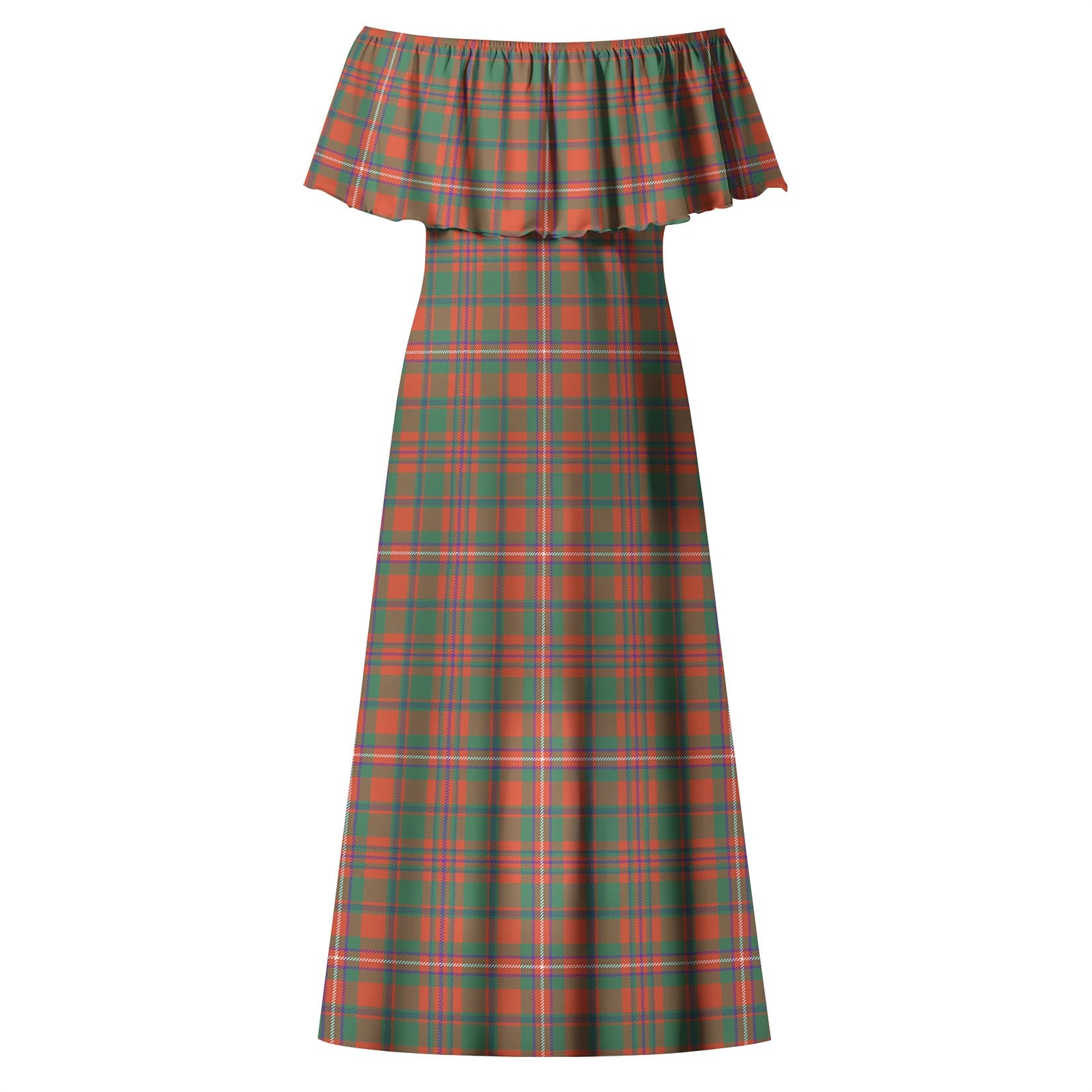 MacKinnon Ancient Tartan Off Shoulder Long Dress - Tartanvibesclothing