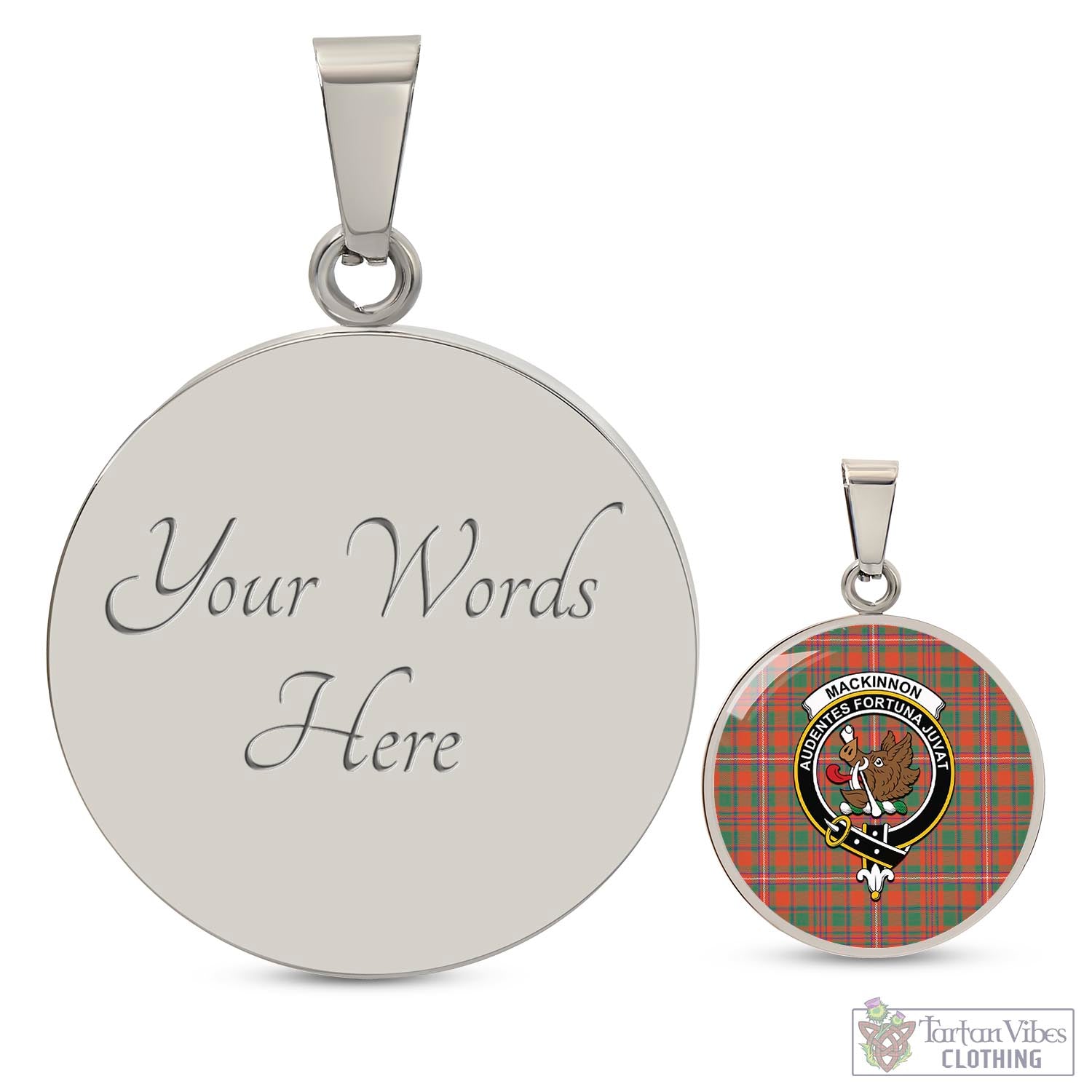 Tartan Vibes Clothing MacKinnon Ancient Tartan Circle Necklace with Family Crest