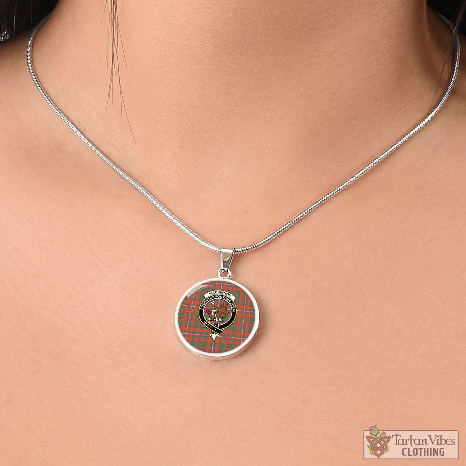 Tartan Vibes Clothing MacKinnon Ancient Tartan Circle Necklace with Family Crest