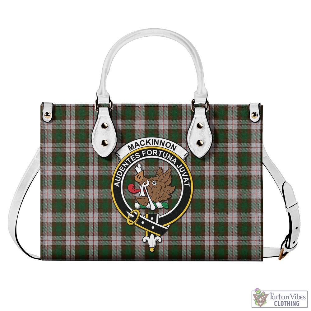 Tartan Vibes Clothing MacKinnon Dress Tartan Luxury Leather Handbags with Family Crest