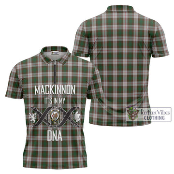 MacKinnon Dress Tartan Zipper Polo Shirt with Family Crest DNA In Me Style