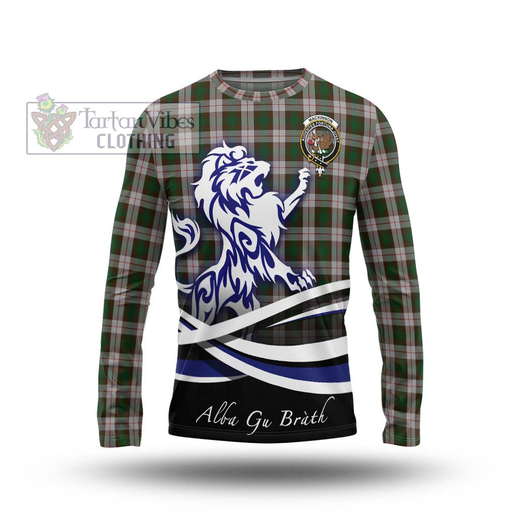 MacKinnon Dress Tartan Long Sleeve T-Shirt with Alba Gu Brath Regal Lion Emblem Unisex - Tartanvibesclothing Shop