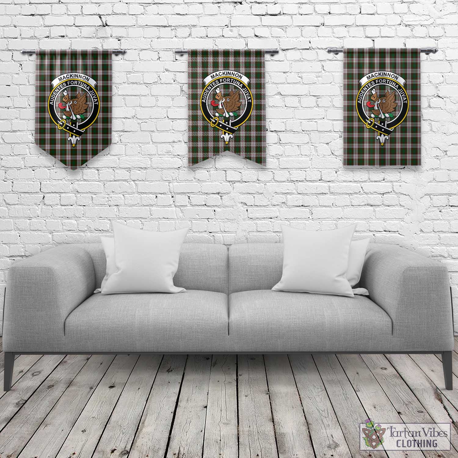 Tartan Vibes Clothing MacKinnon Dress Tartan Gonfalon, Tartan Banner with Family Crest