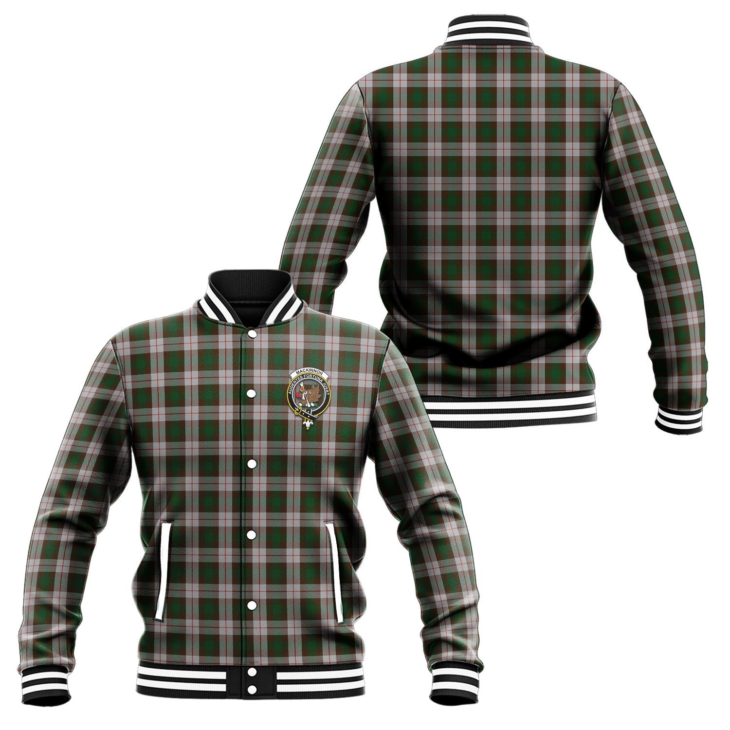 MacKinnon Dress Tartan Baseball Jacket with Family Crest Unisex - Tartan Vibes Clothing