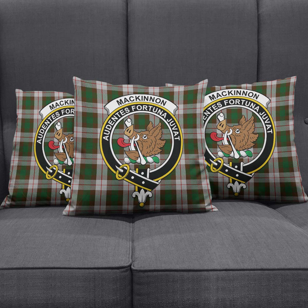 MacKinnon Dress Tartan Pillow Cover with Family Crest Square Pillow Cover - Tartanvibesclothing