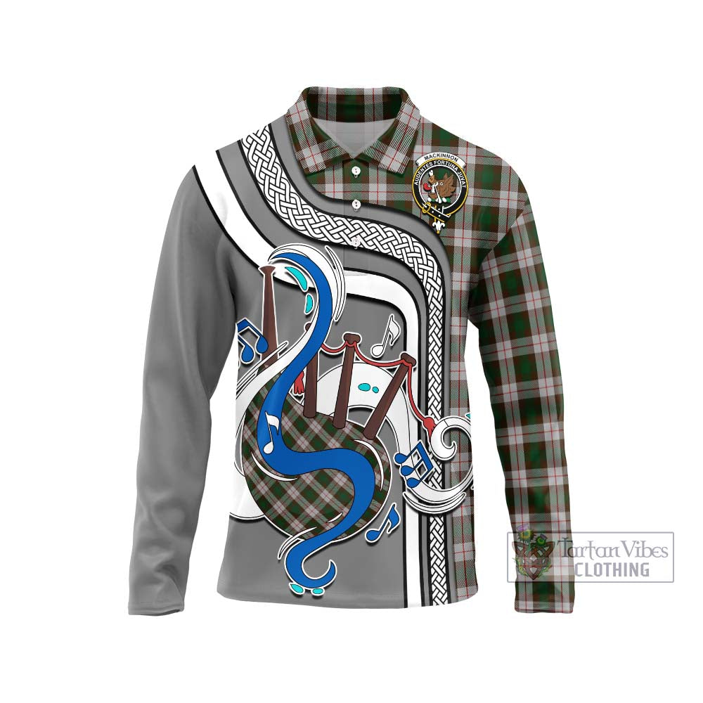 Tartan Vibes Clothing MacKinnon Dress Tartan Long Sleeve Polo Shirt with Epic Bagpipe Style