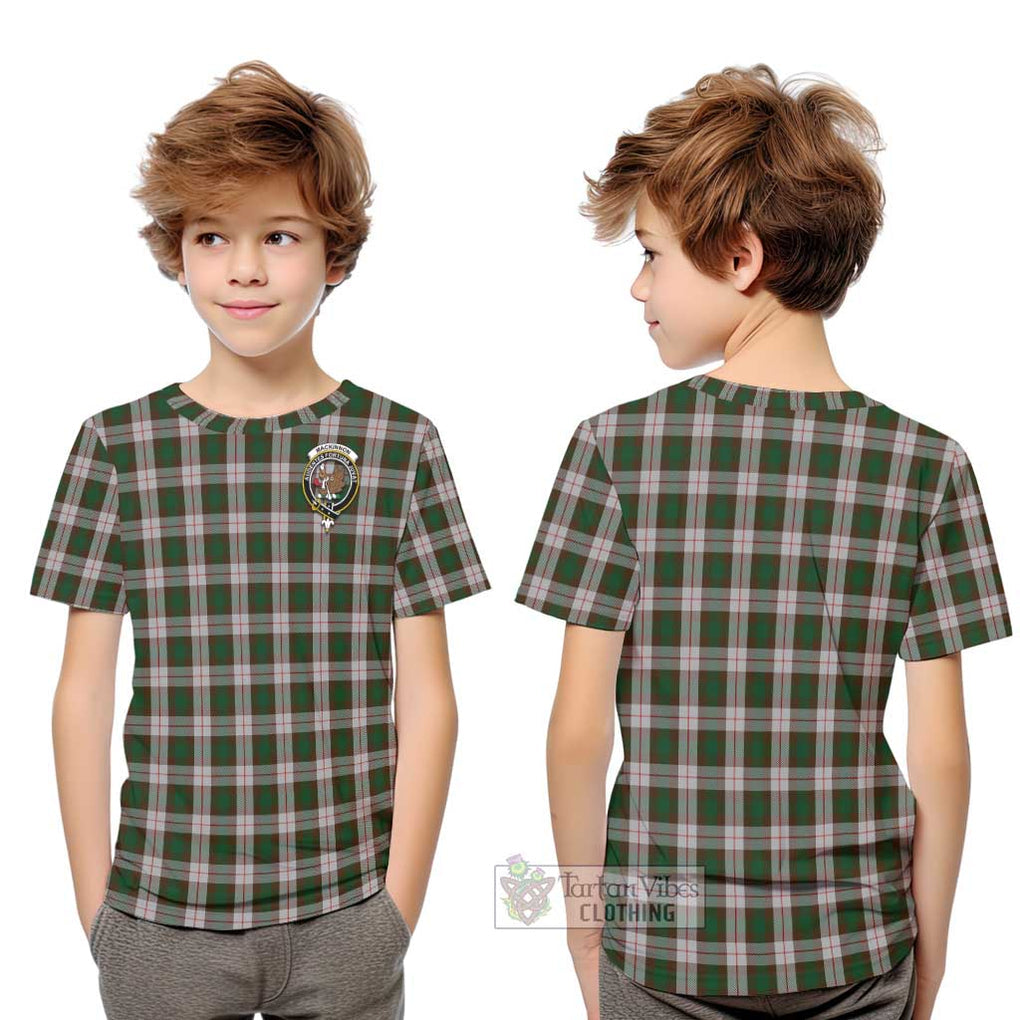 MacKinnon Dress Tartan Kid T-Shirt with Family Crest Youth XL Size14 - Tartanvibesclothing Shop