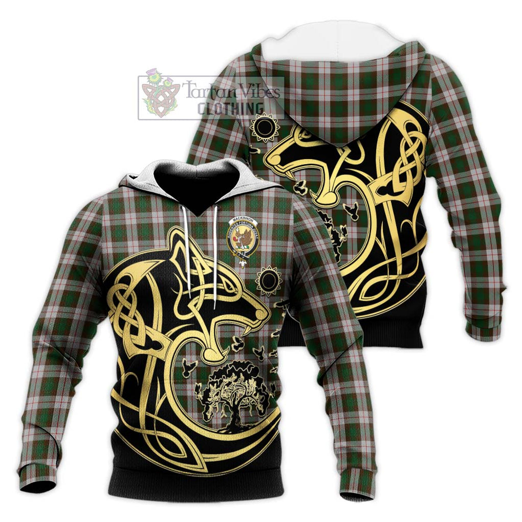 MacKinnon Dress Tartan Knitted Hoodie with Family Crest Celtic Wolf Style Unisex Knitted Pullover Hoodie - Tartan Vibes Clothing