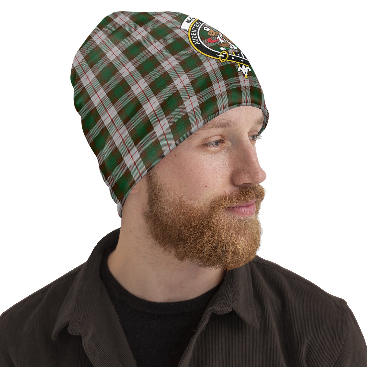 MacKinnon Dress Tartan Beanies Hat with Family Crest One Size 10.5*10.2 inches - Tartan Vibes Clothing