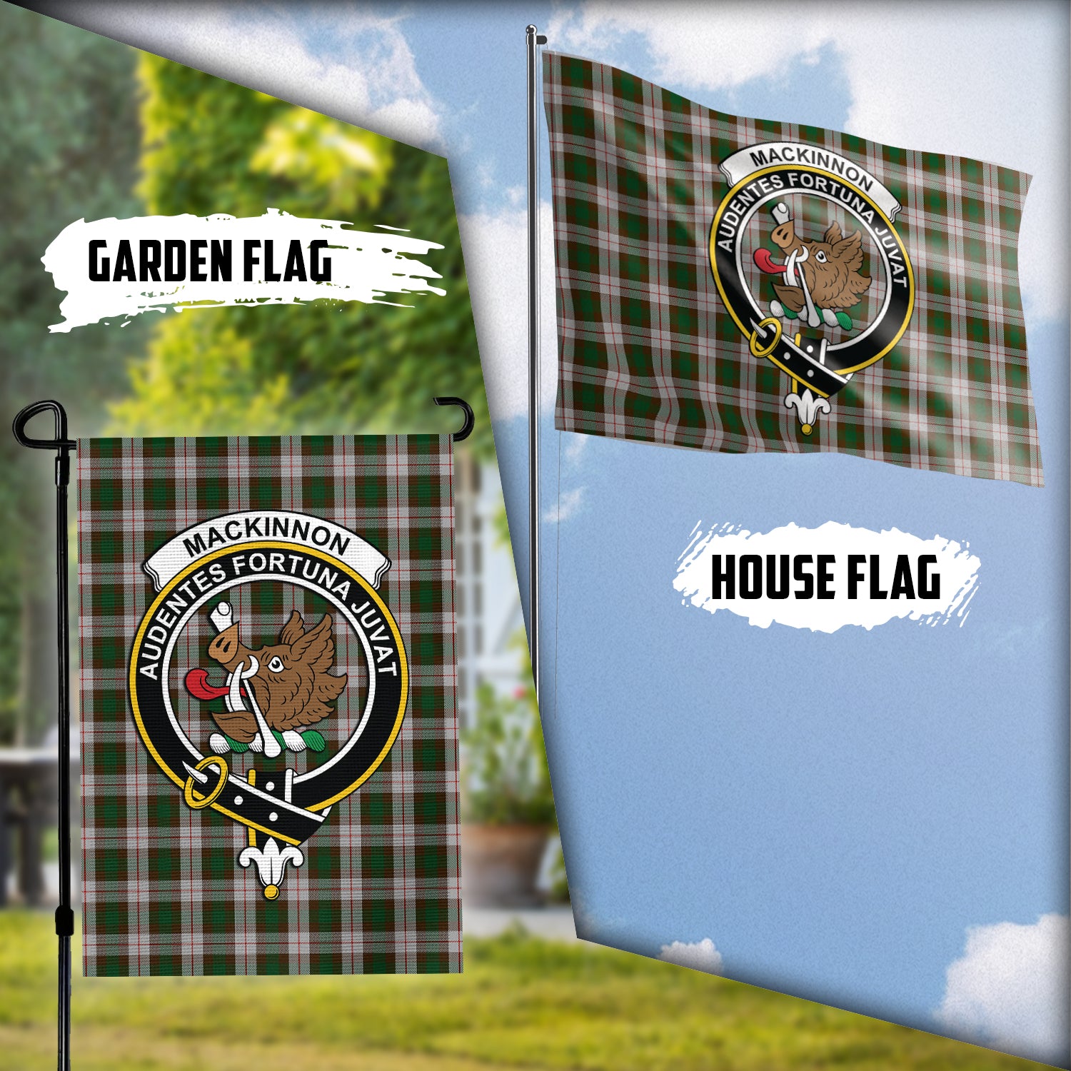 MacKinnon Dress Tartan Flag with Family Crest Garden Flag (Vertical) - Tartan Vibes Clothing