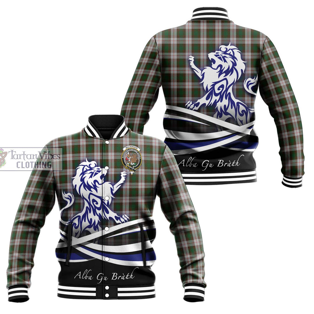 MacKinnon Dress Tartan Baseball Jacket with Alba Gu Brath Regal Lion Emblem Unisex - Tartanvibesclothing Shop