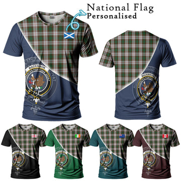 MacKinnon Dress Tartan T-Shirt with Personalised National Flag and Family Crest Half Style