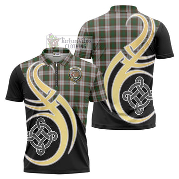 MacKinnon Dress Tartan Zipper Polo Shirt with Family Crest and Celtic Symbol Style