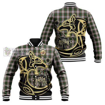 MacKinnon Dress Tartan Baseball Jacket with Family Crest Celtic Wolf Style