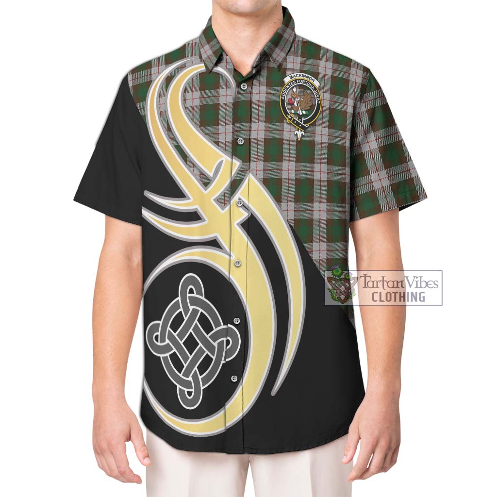 MacKinnon Dress Tartan Short Sleeve Button Shirt with Family Crest and Celtic Symbol Style Kid - Tartan Vibes Clothing