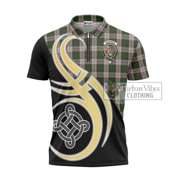 MacKinnon Dress Tartan Zipper Polo Shirt with Family Crest and Celtic Symbol Style