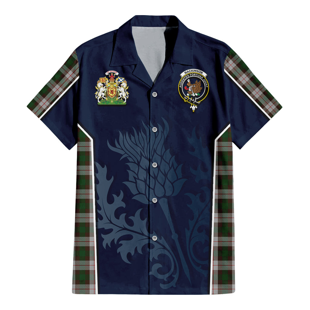 Tartan Vibes Clothing MacKinnon Dress Tartan Short Sleeve Button Up Shirt with Family Crest and Scottish Thistle Vibes Sport Style