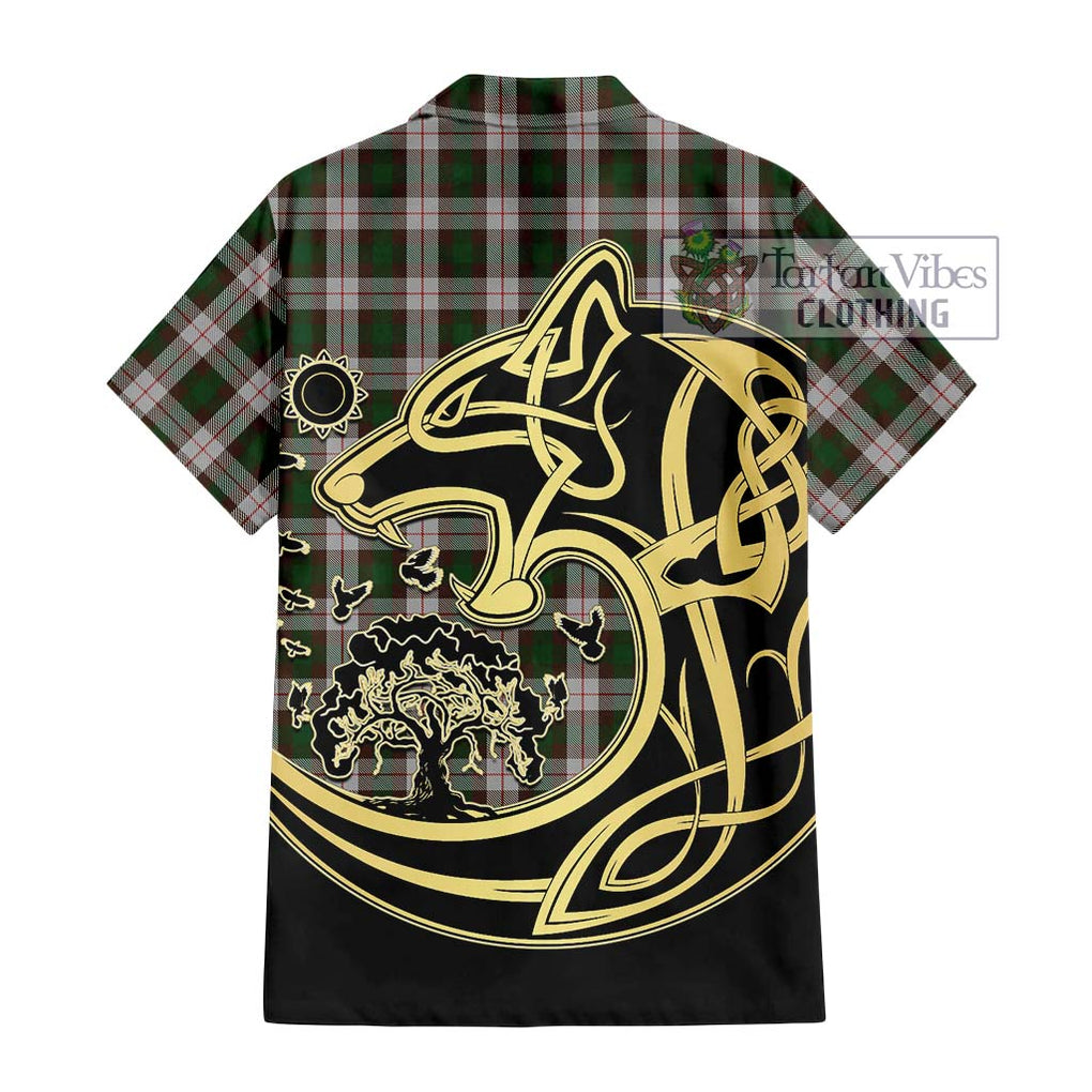 MacKinnon Dress Tartan Short Sleeve Button Shirt with Family Crest Celtic Wolf Style - Tartan Vibes Clothing