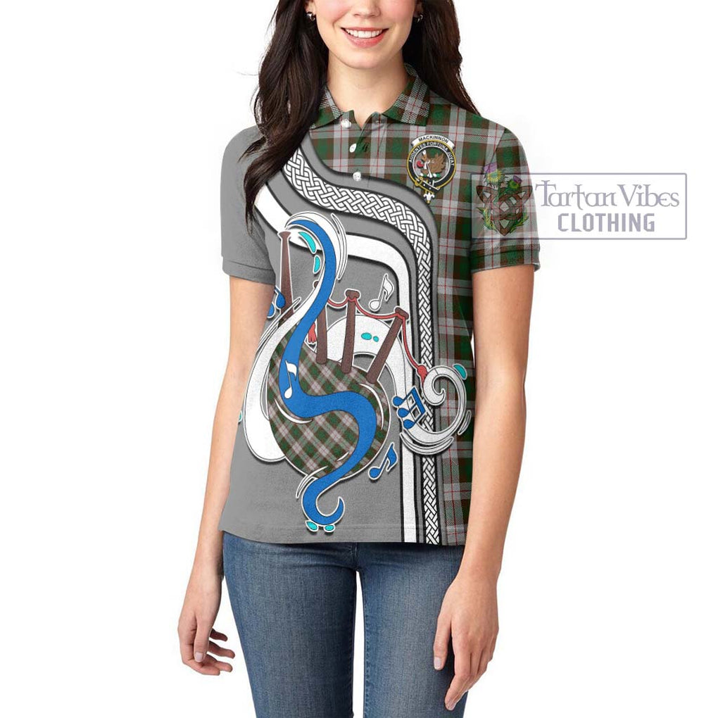 MacKinnon Dress Tartan Women's Polo Shirt with Epic Bagpipe Style - Tartanvibesclothing Shop