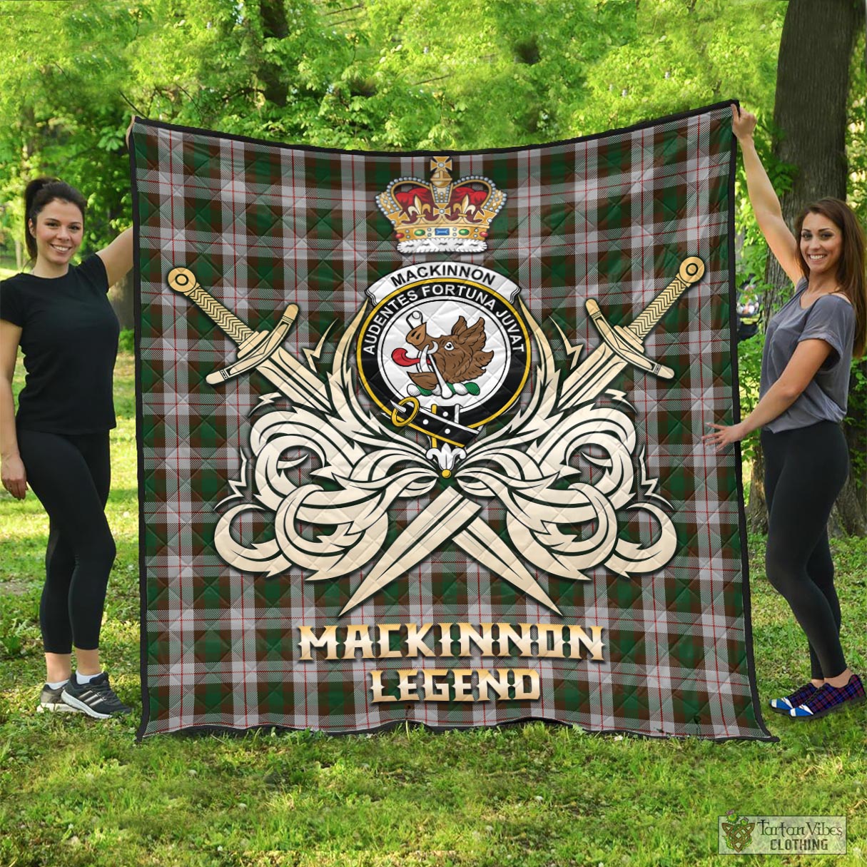 Tartan Vibes Clothing MacKinnon Dress Tartan Quilt with Clan Crest and the Golden Sword of Courageous Legacy