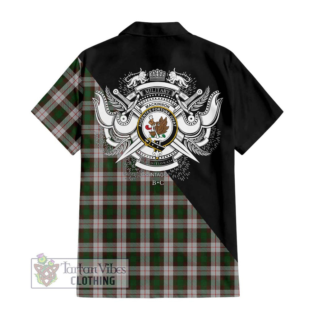 MacKinnon Dress Tartan Short Sleeve Button Shirt with Family Crest and Military Logo Style - Tartanvibesclothing Shop