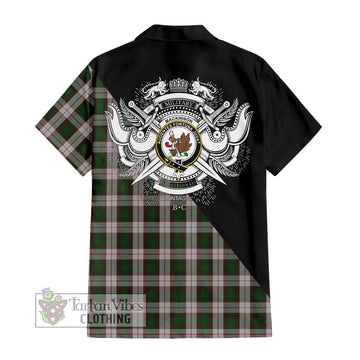 MacKinnon Dress Tartan Short Sleeve Button Shirt with Family Crest and Military Logo Style