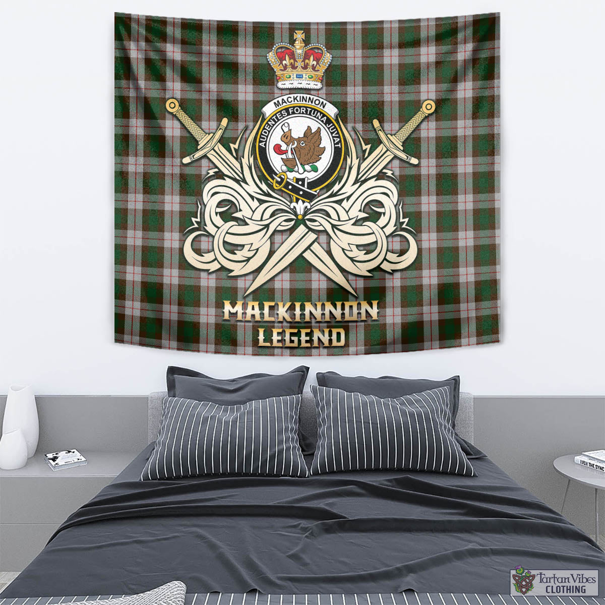 Tartan Vibes Clothing MacKinnon Dress Tartan Tapestry with Clan Crest and the Golden Sword of Courageous Legacy