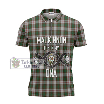 MacKinnon Dress Tartan Zipper Polo Shirt with Family Crest DNA In Me Style