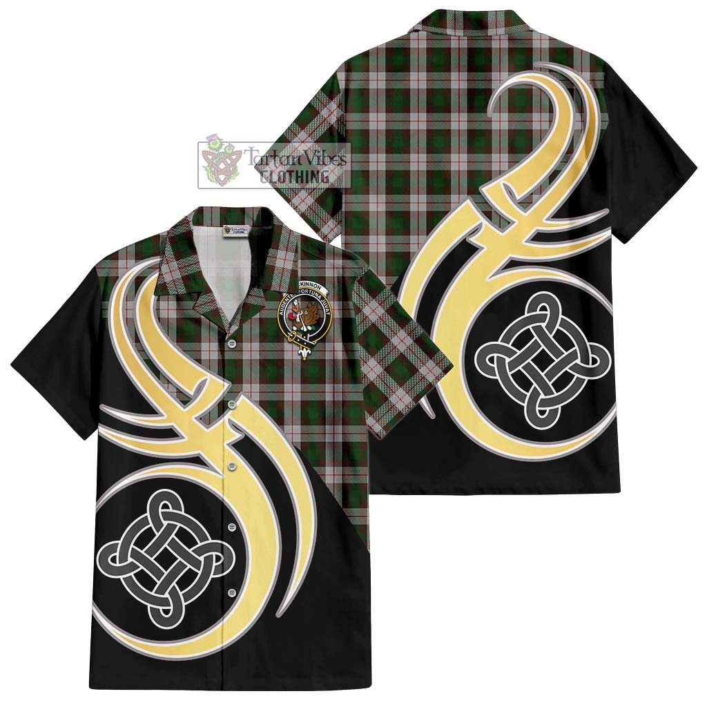 MacKinnon Dress Tartan Short Sleeve Button Shirt with Family Crest and Celtic Symbol Style - Tartan Vibes Clothing