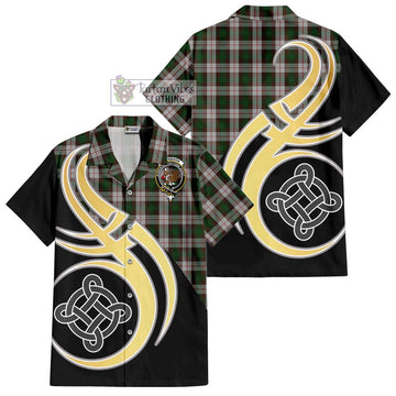 MacKinnon Dress Tartan Short Sleeve Button Shirt with Family Crest and Celtic Symbol Style