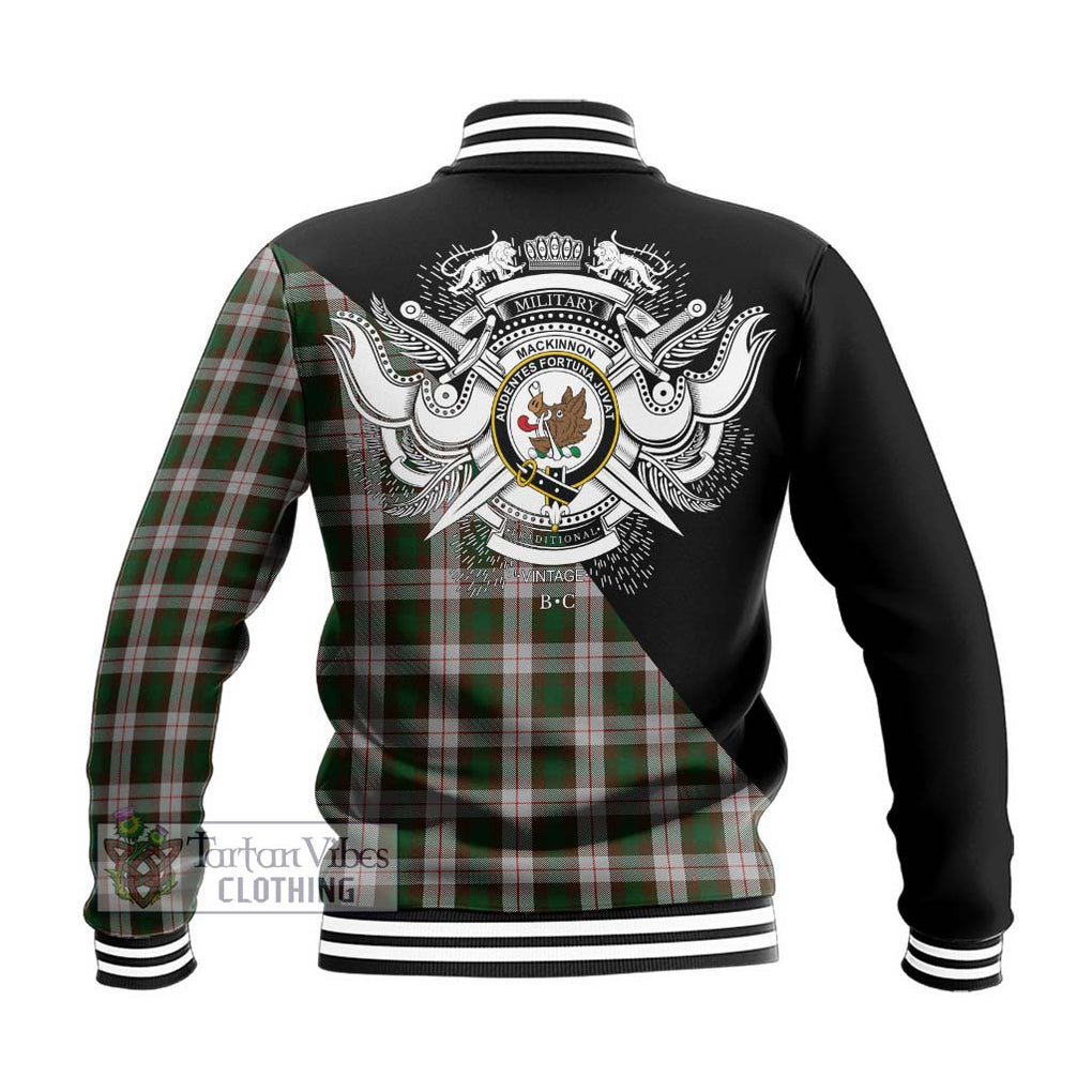 MacKinnon Dress Tartan Baseball Jacket with Family Crest and Military Logo Style - Tartanvibesclothing Shop