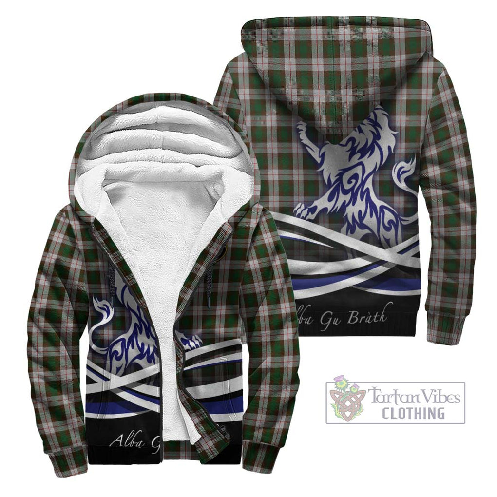 MacKinnon Dress Tartan Sherpa Hoodie with Alba Gu Brath Regal Lion Emblem Unisex - Tartanvibesclothing Shop