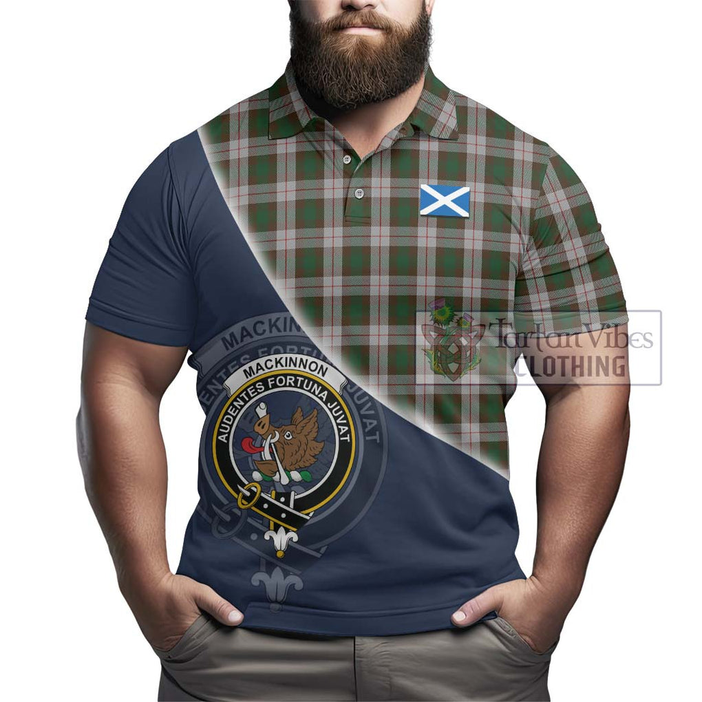 MacKinnon Dress Tartan Polo Shirt with Personalised National Flag and Family Crest Half Style - Tartanvibesclothing Shop