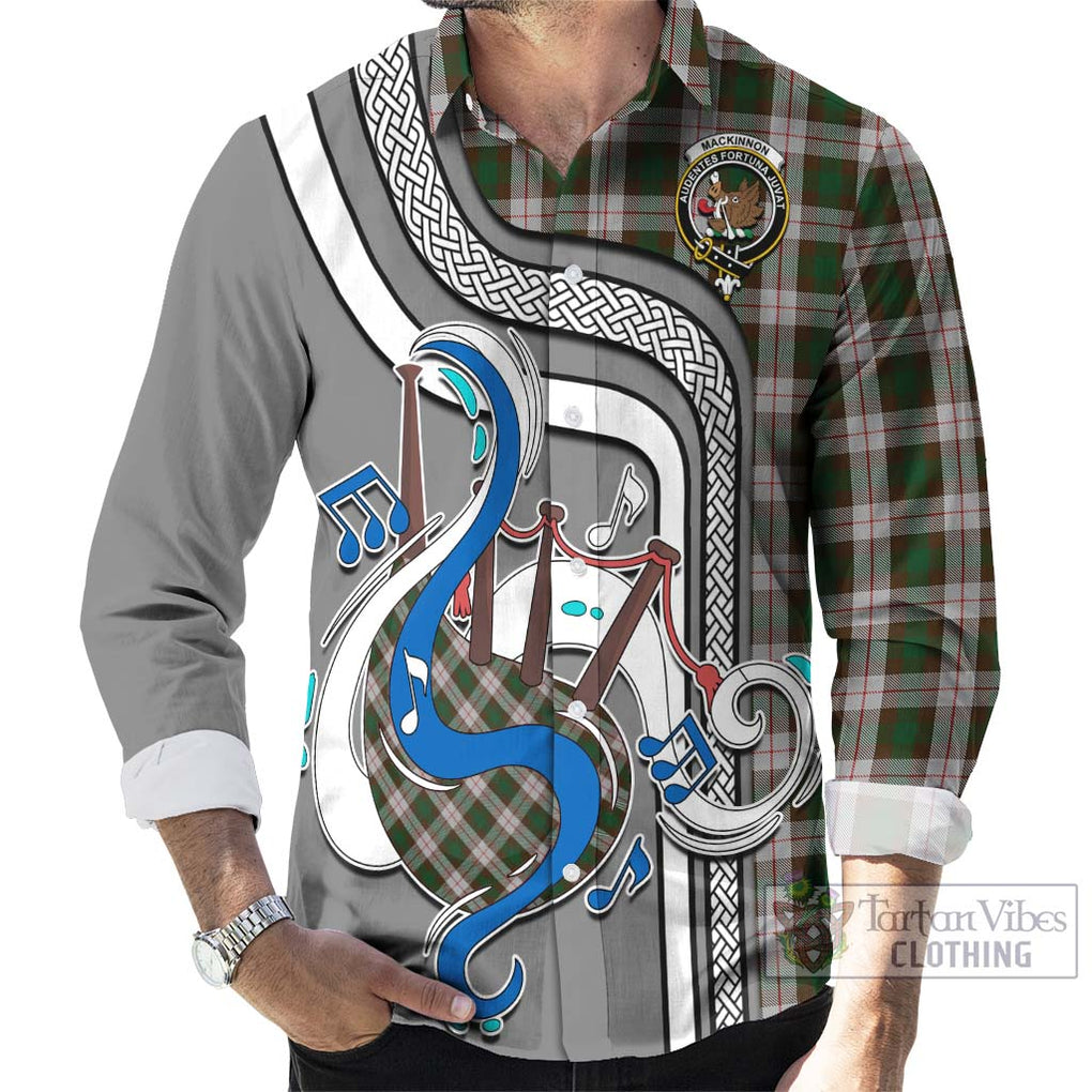 MacKinnon Dress Tartan Long Sleeve Button Shirt with Epic Bagpipe Style - Tartanvibesclothing Shop