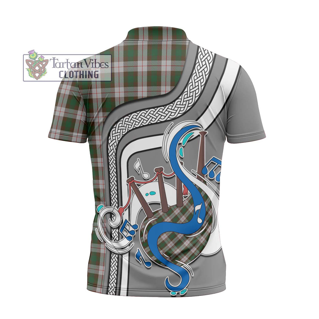 MacKinnon Dress Tartan Zipper Polo Shirt with Epic Bagpipe Style - Tartanvibesclothing Shop