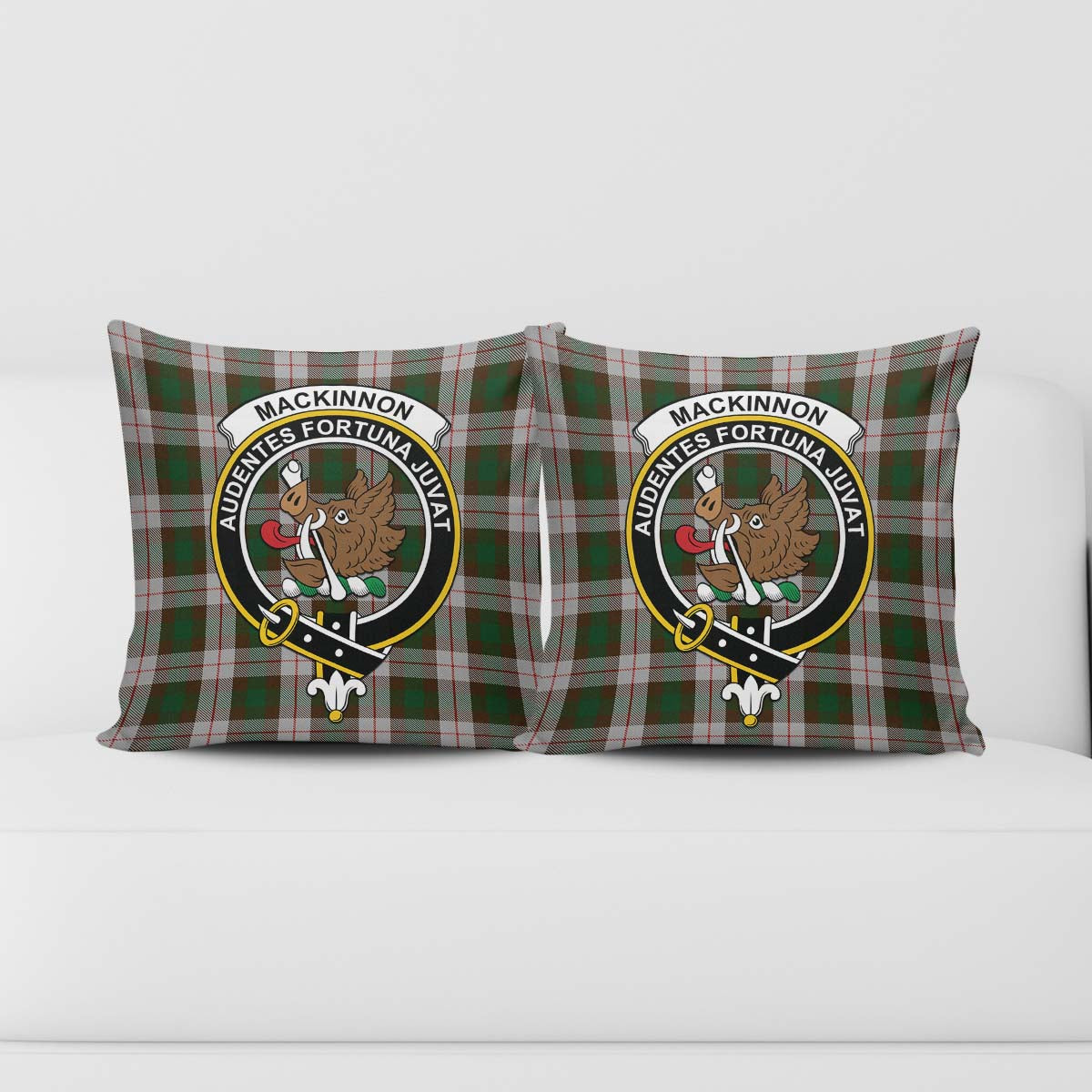 MacKinnon Dress Tartan Pillow Cover with Family Crest - Tartanvibesclothing