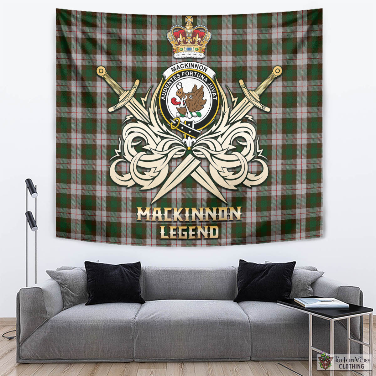 Tartan Vibes Clothing MacKinnon Dress Tartan Tapestry with Clan Crest and the Golden Sword of Courageous Legacy