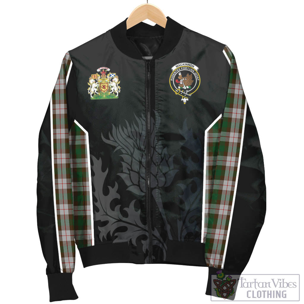 Tartan Vibes Clothing MacKinnon Dress Tartan Bomber Jacket with Family Crest and Scottish Thistle Vibes Sport Style