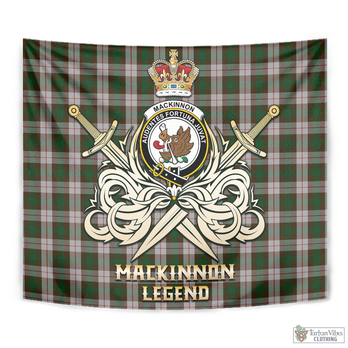 Tartan Vibes Clothing MacKinnon Dress Tartan Tapestry with Clan Crest and the Golden Sword of Courageous Legacy