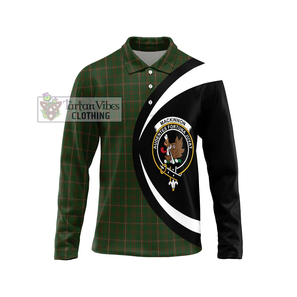 MacKinnon Hunting Tartan Long Sleeve Polo Shirt with Family Crest Circle Style Unisex - Tartan Vibes Clothing