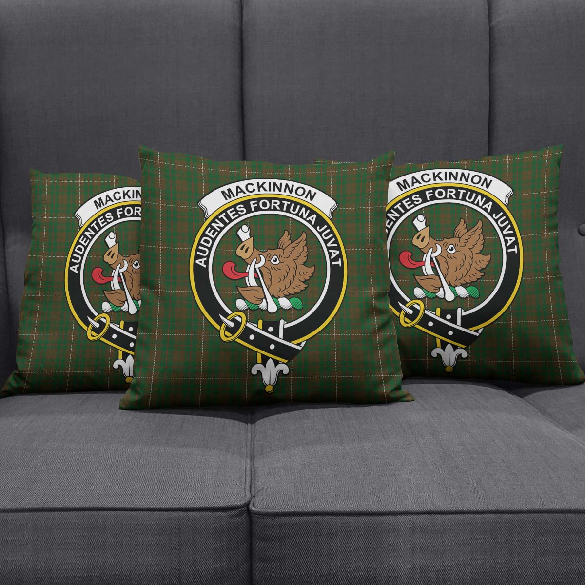 MacKinnon Hunting Tartan Pillow Cover with Family Crest Square Pillow Cover - Tartanvibesclothing