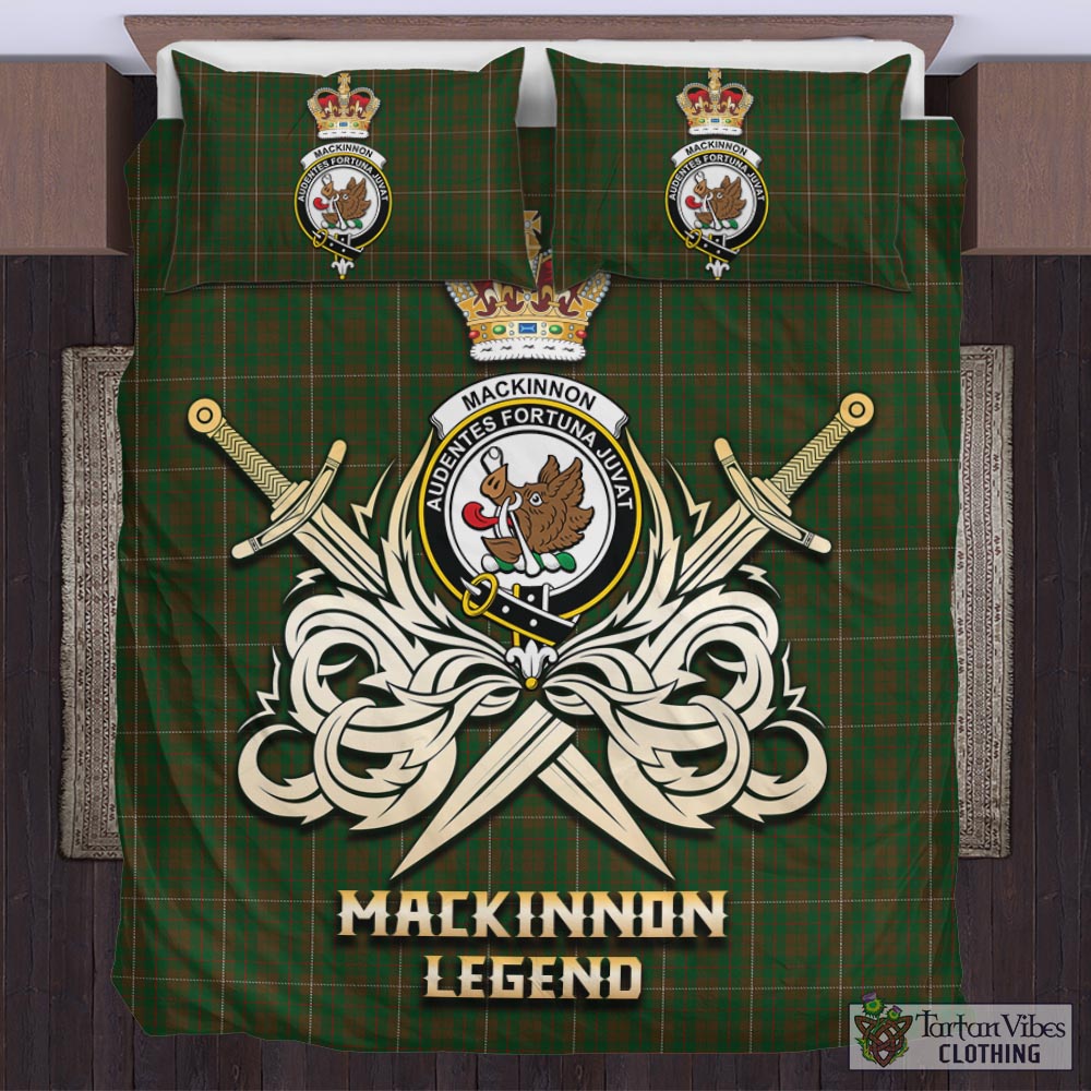 Tartan Vibes Clothing MacKinnon Hunting Tartan Bedding Set with Clan Crest and the Golden Sword of Courageous Legacy