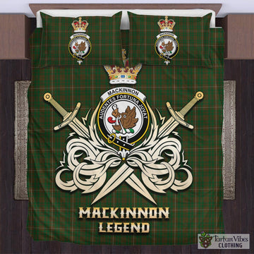 MacKinnon Hunting Tartan Bedding Set with Clan Crest and the Golden Sword of Courageous Legacy