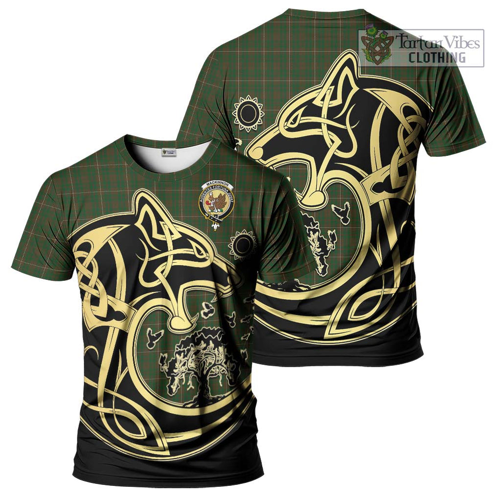 MacKinnon Hunting Tartan T-Shirt with Family Crest Celtic Wolf Style Kid's Shirt - Tartan Vibes Clothing