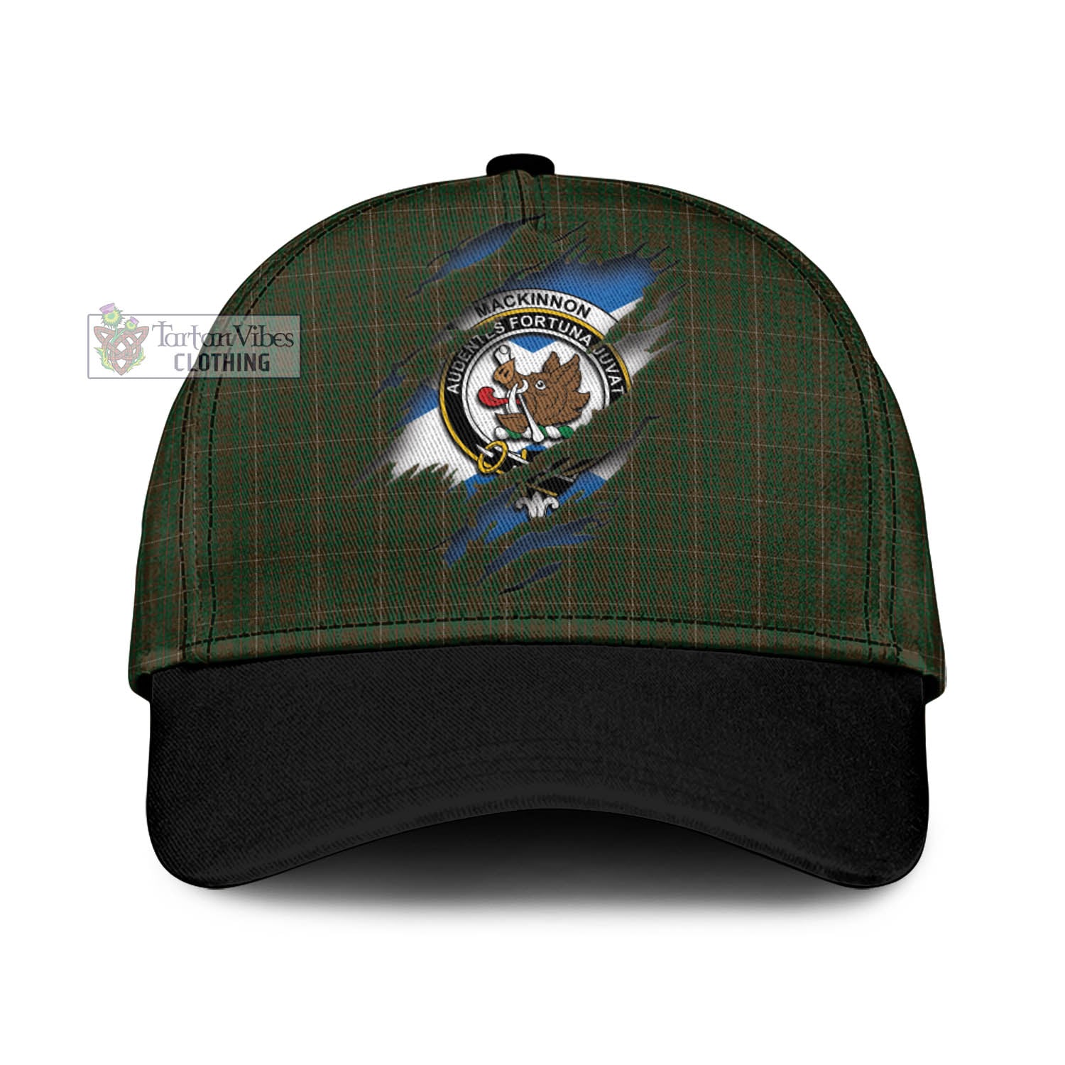 Tartan Vibes Clothing MacKinnon Hunting Tartan Classic Cap with Family Crest In Me Style