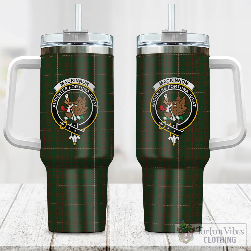 Tartan Vibes Clothing MacKinnon Hunting Tartan and Family Crest Tumbler with Handle