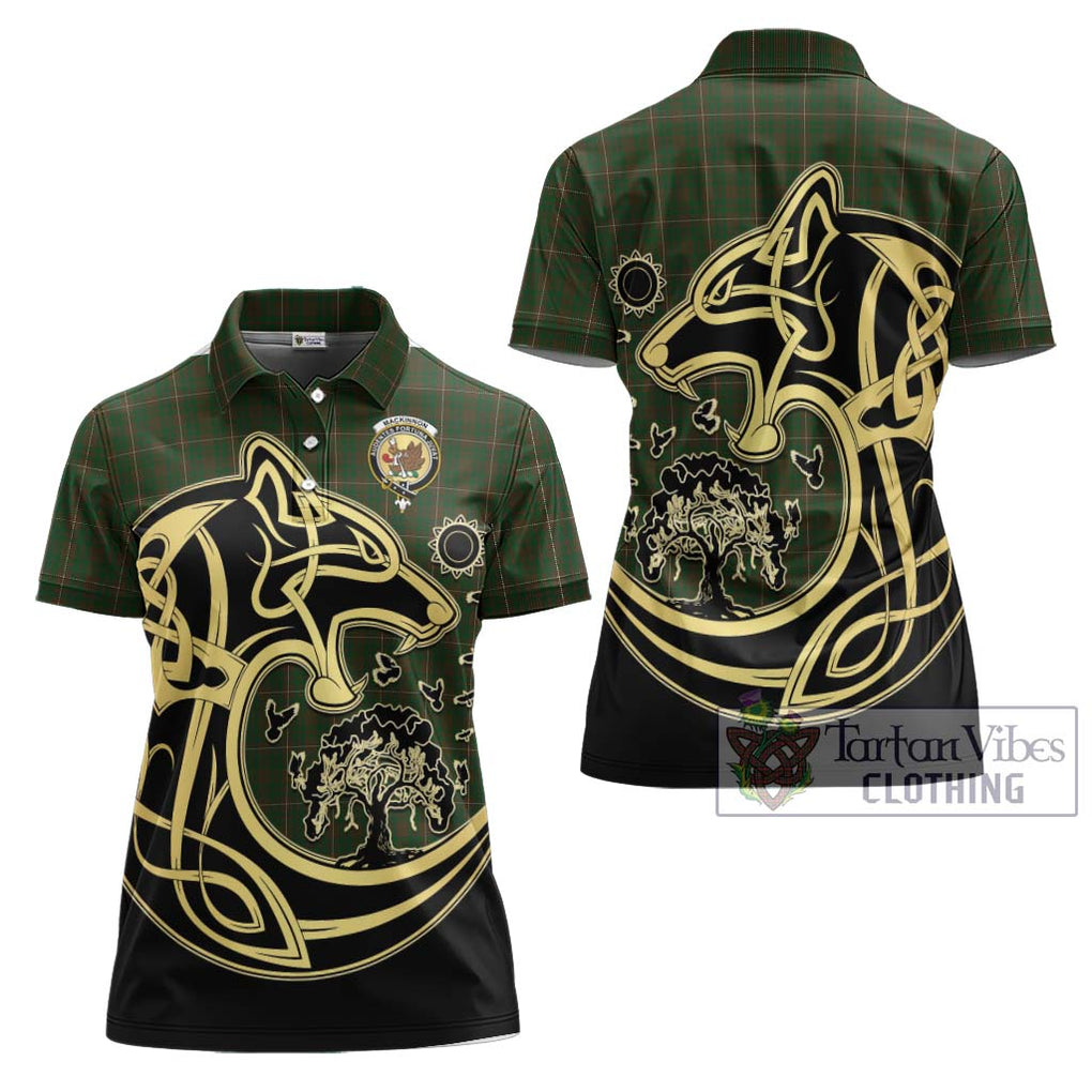 MacKinnon Hunting Tartan Women's Polo Shirt with Family Crest Celtic Wolf Style Women - Tartanvibesclothing Shop