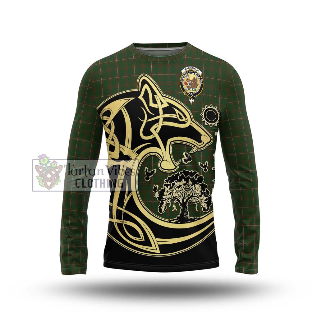 MacKinnon Hunting Tartan Long Sleeve T-Shirt with Family Crest Celtic Wolf Style Unisex - Tartan Vibes Clothing